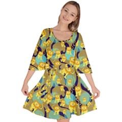 Cute Lions Pattern Velour Kimono Dress by bloomingvinedesign