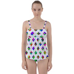 Rainbow Lattice Twist Front Tankini Set