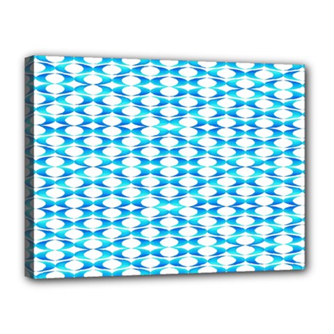 Fabric Geometric Aqua Crescents Canvas 16  x 12  (Stretched)