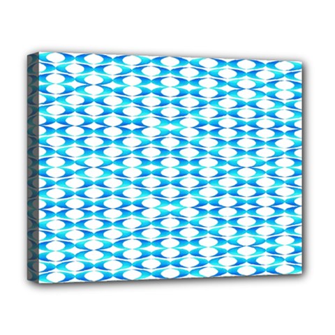 Fabric Geometric Aqua Crescents Deluxe Canvas 20  X 16  (stretched)