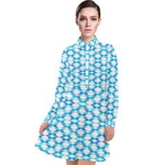 Fabric Geometric Aqua Crescents Long Sleeve Chiffon Shirt Dress