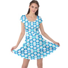 Fabric Geometric Aqua Crescents Cap Sleeve Dress