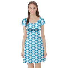 Fabric Geometric Aqua Crescents Short Sleeve Skater Dress