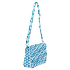 Fabric Geometric Aqua Crescents Shoulder Bag with Back Zipper