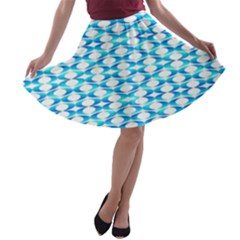 Fabric Geometric Aqua Crescents A-line Skater Skirt