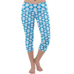 Fabric Geometric Aqua Crescents Capri Yoga Leggings