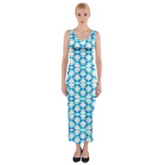 Fabric Geometric Aqua Crescents Fitted Maxi Dress