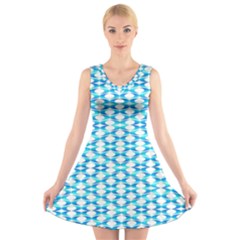 Fabric Geometric Aqua Crescents V-Neck Sleeveless Dress