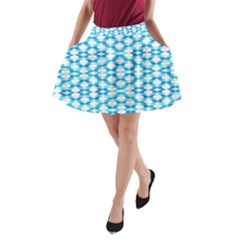 Fabric Geometric Aqua Crescents A-Line Pocket Skirt