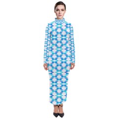 Fabric Geometric Aqua Crescents Turtleneck Maxi Dress