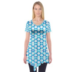 Fabric Geometric Aqua Crescents Short Sleeve Tunic 