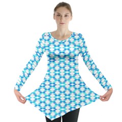 Fabric Geometric Aqua Crescents Long Sleeve Tunic 