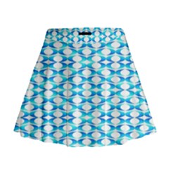 Fabric Geometric Aqua Crescents Mini Flare Skirt