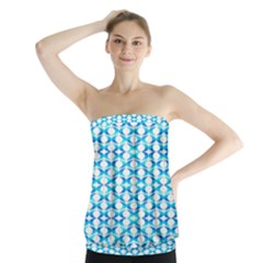 Fabric Geometric Aqua Crescents Strapless Top