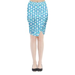 Fabric Geometric Aqua Crescents Midi Wrap Pencil Skirt