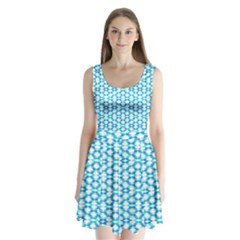 Fabric Geometric Aqua Crescents Split Back Mini Dress 