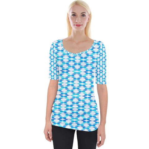 Fabric Geometric Aqua Crescents Wide Neckline Tee by Bajindul