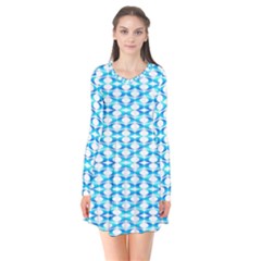 Fabric Geometric Aqua Crescents Long Sleeve V-neck Flare Dress