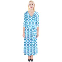 Fabric Geometric Aqua Crescents Quarter Sleeve Wrap Maxi Dress