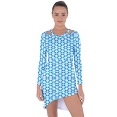 Fabric Geometric Aqua Crescents Asymmetric Cut-Out Shift Dress