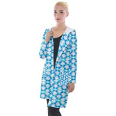 Fabric Geometric Aqua Crescents Hooded Pocket Cardigan