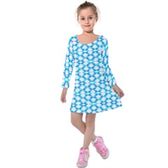 Fabric Geometric Aqua Crescents Kids  Long Sleeve Velvet Dress