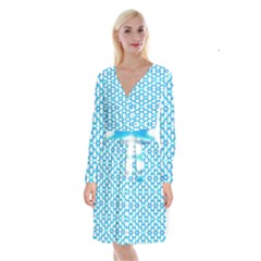 Fabric Geometric Aqua Crescents Long Sleeve Velvet Front Wrap Dress
