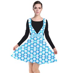 Fabric Geometric Aqua Crescents Plunge Pinafore Dress