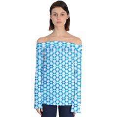 Fabric Geometric Aqua Crescents Off Shoulder Long Sleeve Top