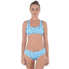 Fabric Geometric Aqua Crescents Criss Cross Bikini Set