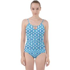 Fabric Geometric Aqua Crescents Cut Out Top Tankini Set