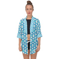 Fabric Geometric Aqua Crescents Open Front Chiffon Kimono