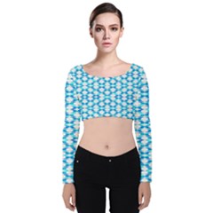 Fabric Geometric Aqua Crescents Velvet Long Sleeve Crop Top