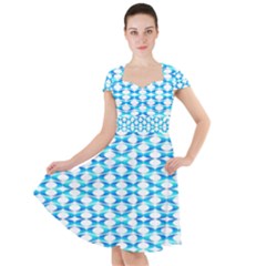 Fabric Geometric Aqua Crescents Cap Sleeve Midi Dress