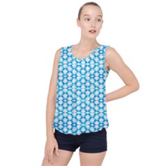 Fabric Geometric Aqua Crescents Bubble Hem Chiffon Tank Top