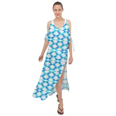 Fabric Geometric Aqua Crescents Maxi Chiffon Cover Up Dress