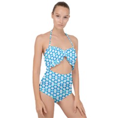 Fabric Geometric Aqua Crescents Scallop Top Cut Out Swimsuit