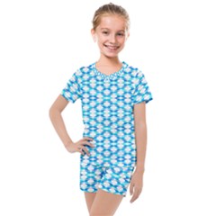 Fabric Geometric Aqua Crescents Kids  Mesh Tee and Shorts Set