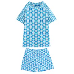 Fabric Geometric Aqua Crescents Kids  Swim Tee and Shorts Set