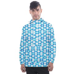 Fabric Geometric Aqua Crescents Men s Front Pocket Pullover Windbreaker by Bajindul