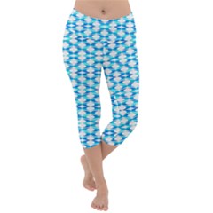 Fabric Geometric Aqua Crescents Lightweight Velour Capri Yoga Leggings