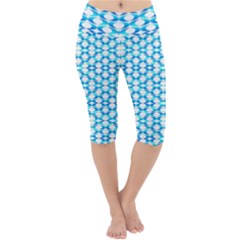 Fabric Geometric Aqua Crescents Lightweight Velour Cropped Yoga Leggings