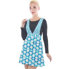 Fabric Geometric Aqua Crescents Plunge Pinafore Velour Dress