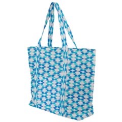 Fabric Geometric Aqua Crescents Zip Up Canvas Bag