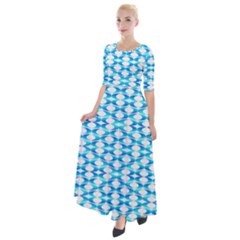 Fabric Geometric Aqua Crescents Half Sleeves Maxi Dress