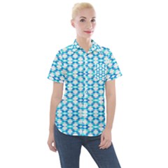 Fabric Geometric Aqua Crescents Women s Short Sleeve Pocket Shirt