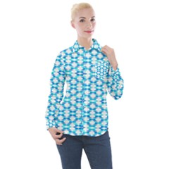 Fabric Geometric Aqua Crescents Women s Long Sleeve Pocket Shirt