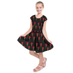 Red Water Color Rose On Black Kids  Short Sleeve Dress by snowwhitegirl