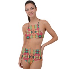 Pattern Orange Green African High Waist Tankini Set