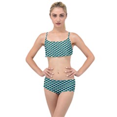 Pattern Green Blue Grey Hues Layered Top Bikini Set